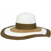 Hats – 12 PCS Wide Brim Straw Hat w/ Color Stripes - Brown - HT-SHT2324BN